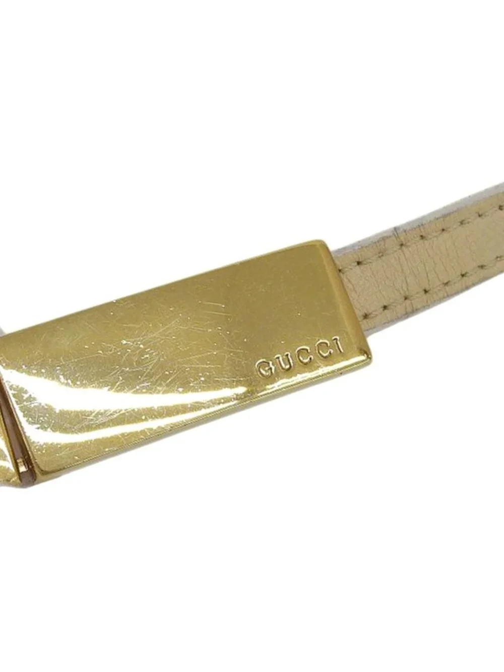 Gucci Era Gold Plate Leather Thin Belt Beige